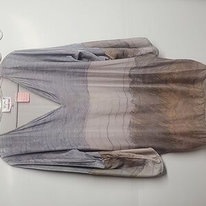 Johnny Was Biya Silk Velvet Rare Elegant Gray, Lavender & Cream Tunic Side Slits